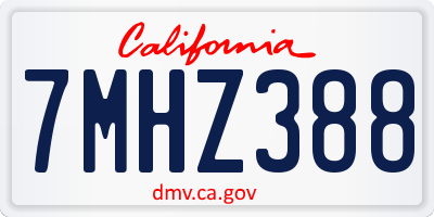 CA license plate 7MHZ388