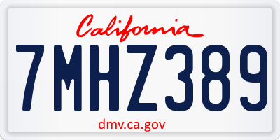 CA license plate 7MHZ389