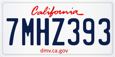 CA license plate 7MHZ393