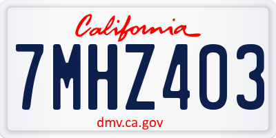 CA license plate 7MHZ403