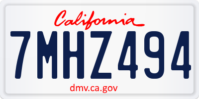 CA license plate 7MHZ494