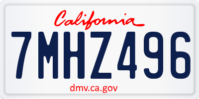 CA license plate 7MHZ496