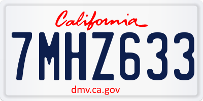 CA license plate 7MHZ633