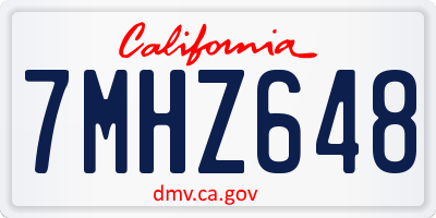 CA license plate 7MHZ648