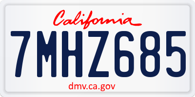 CA license plate 7MHZ685