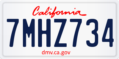 CA license plate 7MHZ734