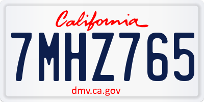 CA license plate 7MHZ765