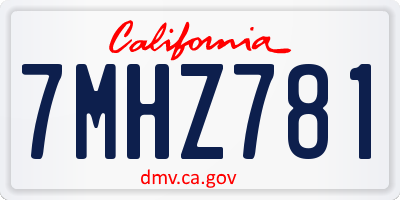 CA license plate 7MHZ781