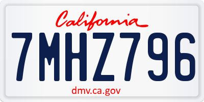 CA license plate 7MHZ796