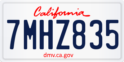 CA license plate 7MHZ835