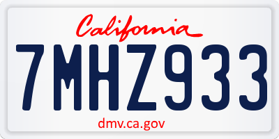 CA license plate 7MHZ933