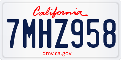CA license plate 7MHZ958