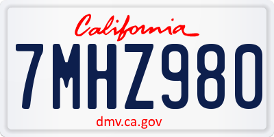 CA license plate 7MHZ980