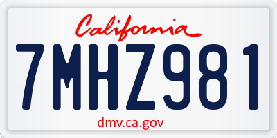 CA license plate 7MHZ981