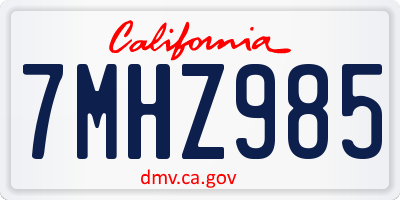 CA license plate 7MHZ985