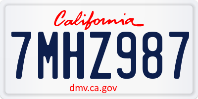 CA license plate 7MHZ987