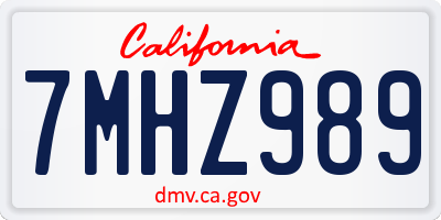 CA license plate 7MHZ989