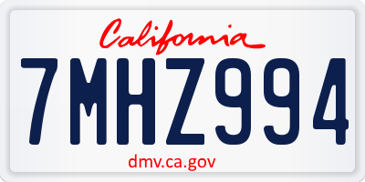CA license plate 7MHZ994