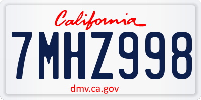 CA license plate 7MHZ998