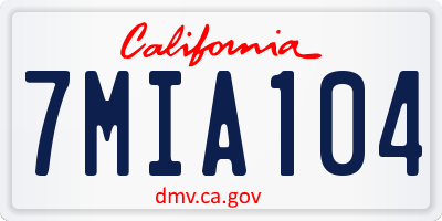 CA license plate 7MIA104