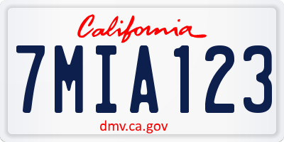 CA license plate 7MIA123