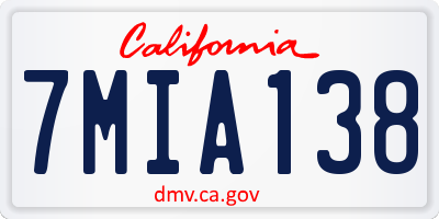 CA license plate 7MIA138
