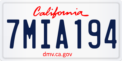 CA license plate 7MIA194