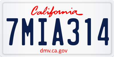 CA license plate 7MIA314