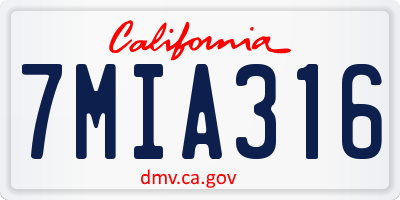 CA license plate 7MIA316
