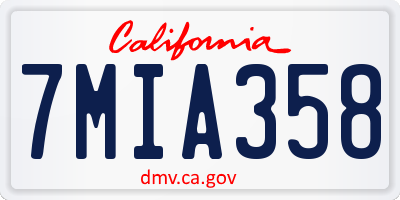 CA license plate 7MIA358