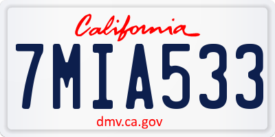 CA license plate 7MIA533