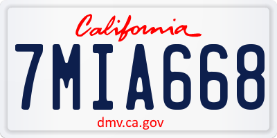 CA license plate 7MIA668
