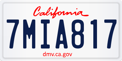 CA license plate 7MIA817