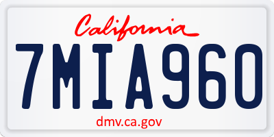 CA license plate 7MIA960