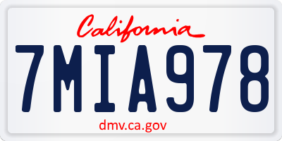 CA license plate 7MIA978