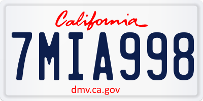CA license plate 7MIA998