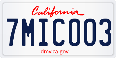 CA license plate 7MIC003