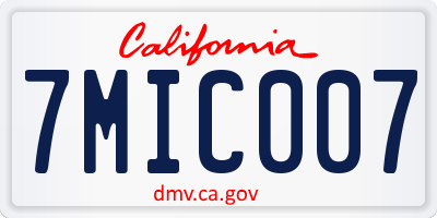 CA license plate 7MIC007