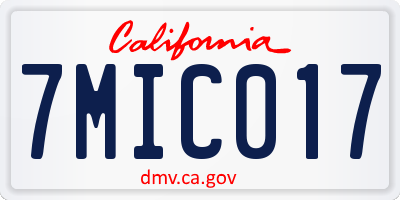 CA license plate 7MIC017
