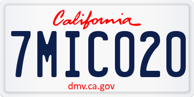 CA license plate 7MIC020