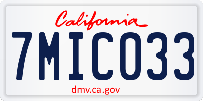 CA license plate 7MIC033