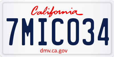 CA license plate 7MIC034