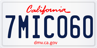 CA license plate 7MIC060