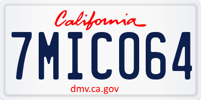 CA license plate 7MIC064
