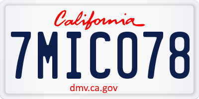 CA license plate 7MIC078