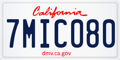 CA license plate 7MIC080