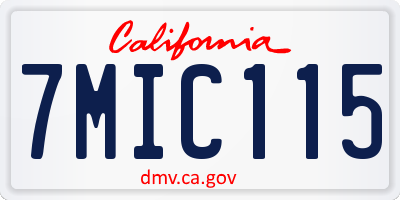 CA license plate 7MIC115
