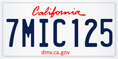 CA license plate 7MIC125