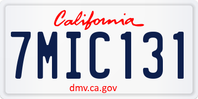 CA license plate 7MIC131