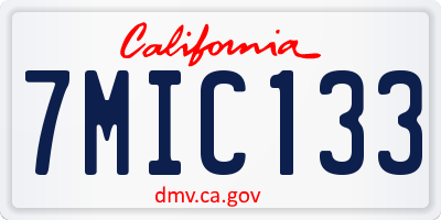 CA license plate 7MIC133